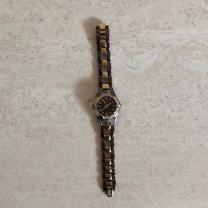 Relic brown and gold watch with crystal accents
